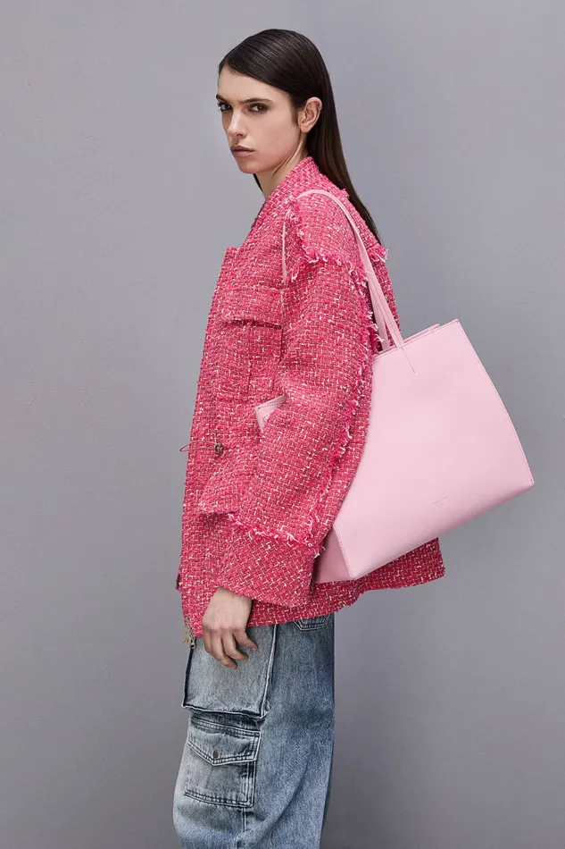 Patrizia Pepe Hammered Leather Shopping Bag Pink Fresh Pink Bags Shoppers