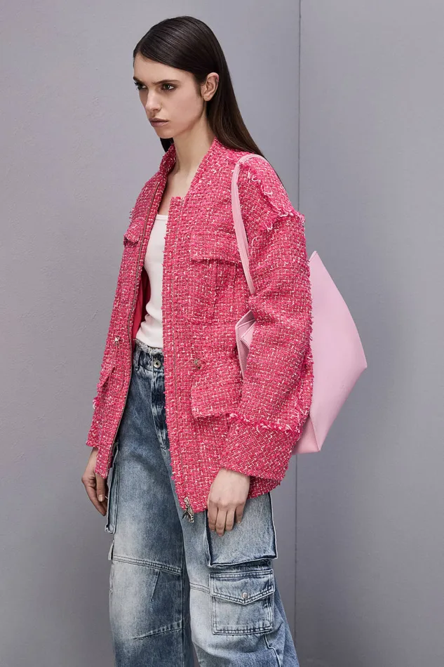 Patrizia Pepe Hammered Leather Shopping Bag Pink Fresh Pink Bags Shoppers