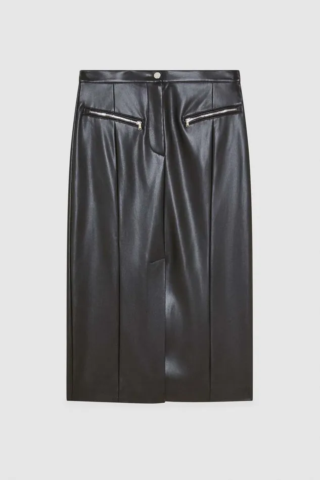 Patrizia Pepe Highwaisted Midi Skirt In Faux Leather Black Nero Apparel Midi