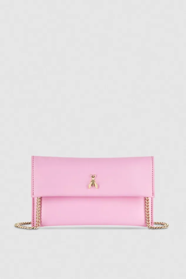Patrizia Pepe Leather Clutch Bag With Chain Shoulder Strap Pink Cold Pink Bags Clutches