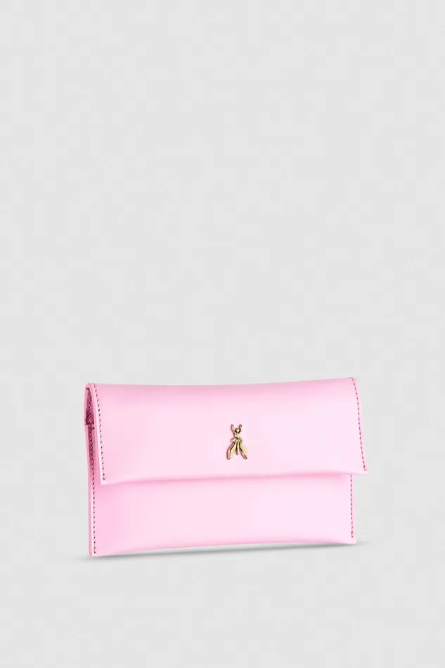 Patrizia Pepe Leather Clutch Bag With Chain Shoulder Strap Pink Cold Pink Bags Clutches