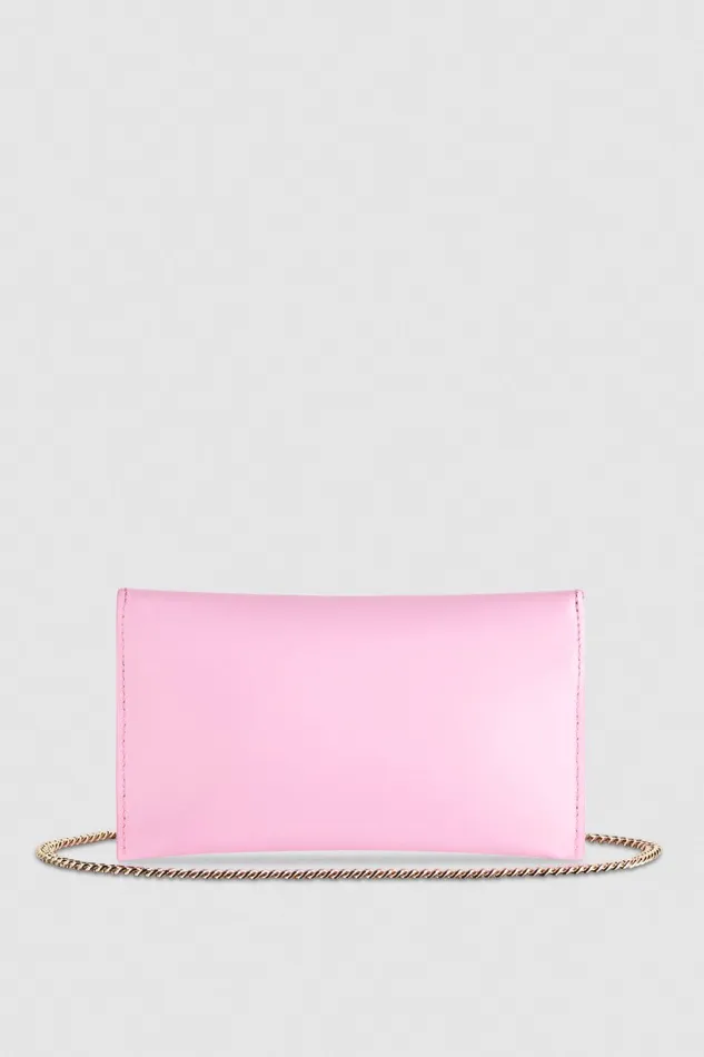 Patrizia Pepe Leather Clutch Bag With Chain Shoulder Strap Pink Cold Pink Bags Clutches
