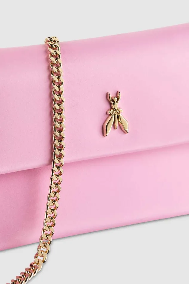Patrizia Pepe Leather Clutch Bag With Chain Shoulder Strap Pink Cold Pink Bags Clutches