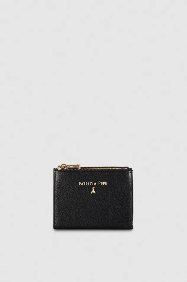 Patrizia Pepe Leather Wallet With Zipper Black Nero Accessories