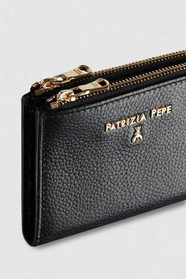 Patrizia Pepe Leather Wallet With Zipper Black Nero Accessories