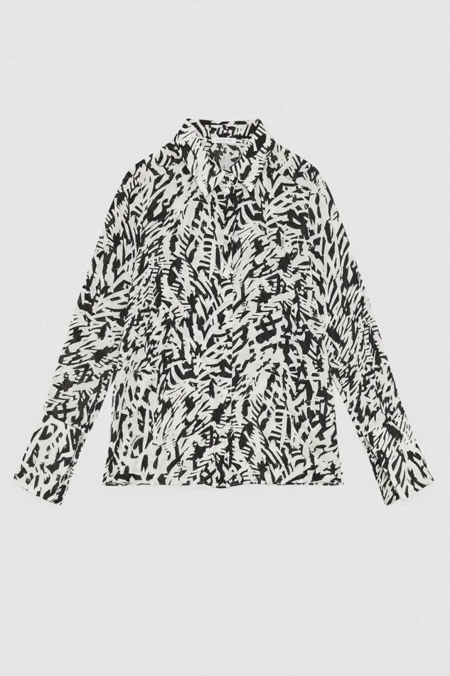 Patrizia Pepe Long Sleeved Shirt In Georgette Black Biz Galm Blackwhite Apparel Shirts