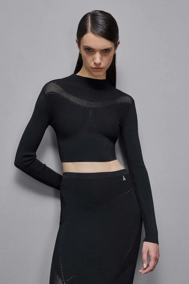 Patrizia Pepe Longsleeved Viscose Blend Sweater Black Nero Apparel Sweaters