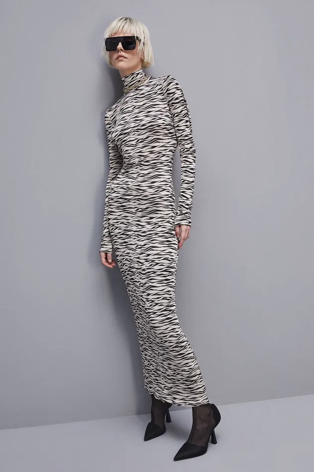 Patrizia Pepe Long Slim Fit Dress Blackandivoryzebra Apparel Long