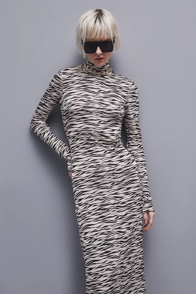 Patrizia Pepe Long Slim Fit Dress Blackandivoryzebra Apparel Long