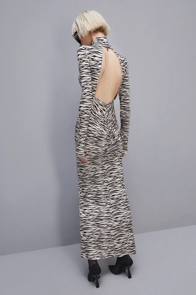 Patrizia Pepe Long Slim Fit Dress Blackandivoryzebra Apparel Long
