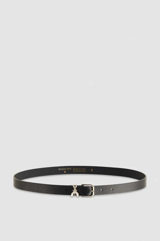 Patrizia Pepe Lowwaist Hammered Leather Belt Black Blacklight Gold Accessories