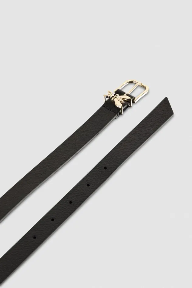 Patrizia Pepe Lowwaist Hammered Leather Belt Black Blacklight Gold Accessories