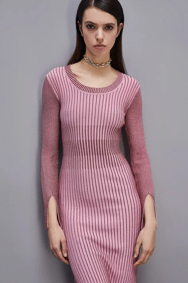 Patrizia Pepe Lurex Midi Dress Pink Pink Lurex Apparel Midi