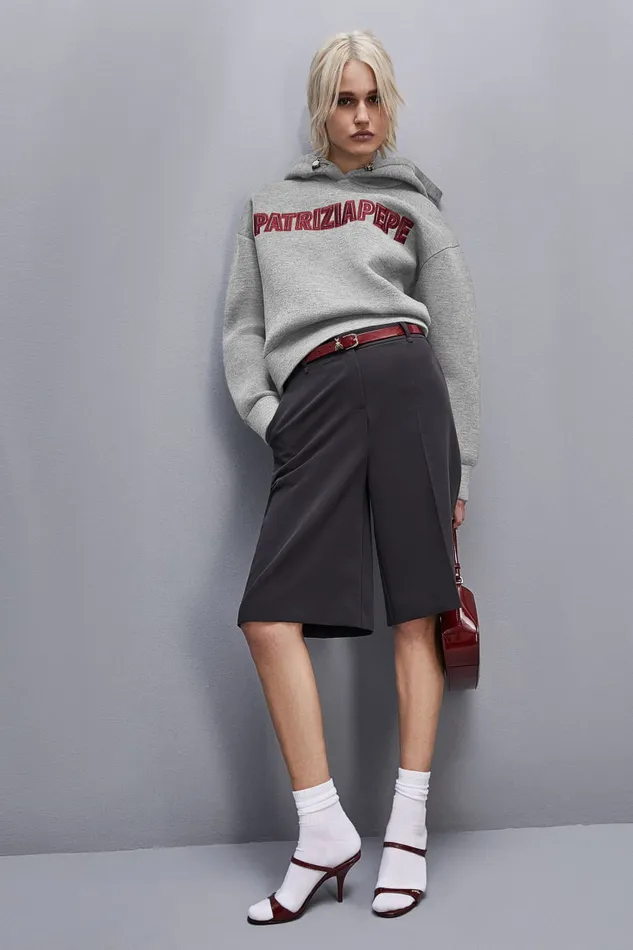 Patrizia Pepe Oversized Hoodie Grey Gray Melange Apparel Sweatshirts