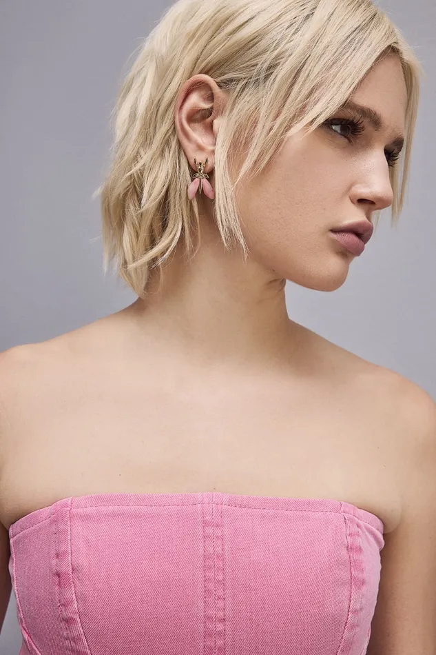 Patrizia Pepe Precious Fly Earrings With Stones Pink Fresh Rose Accessories