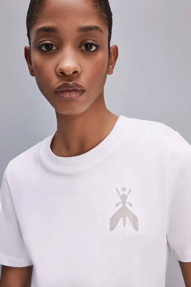 Patrizia Pepe Shortsleeved Tshirt In Cotton With Fly Patch White Bianco Ottico Apparel TShirts