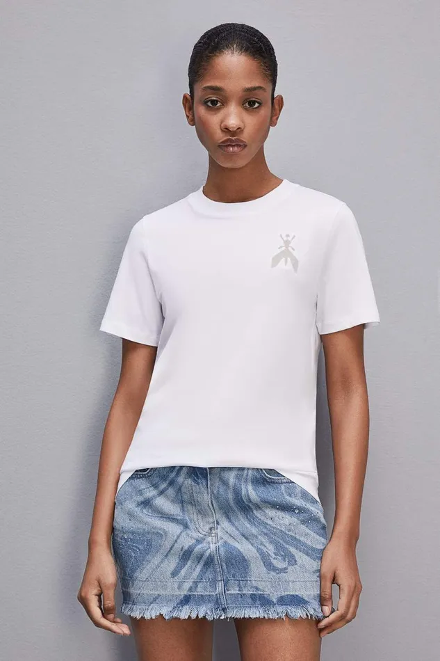 Patrizia Pepe Shortsleeved Tshirt In Cotton With Fly Patch White Bianco Ottico Apparel TShirts