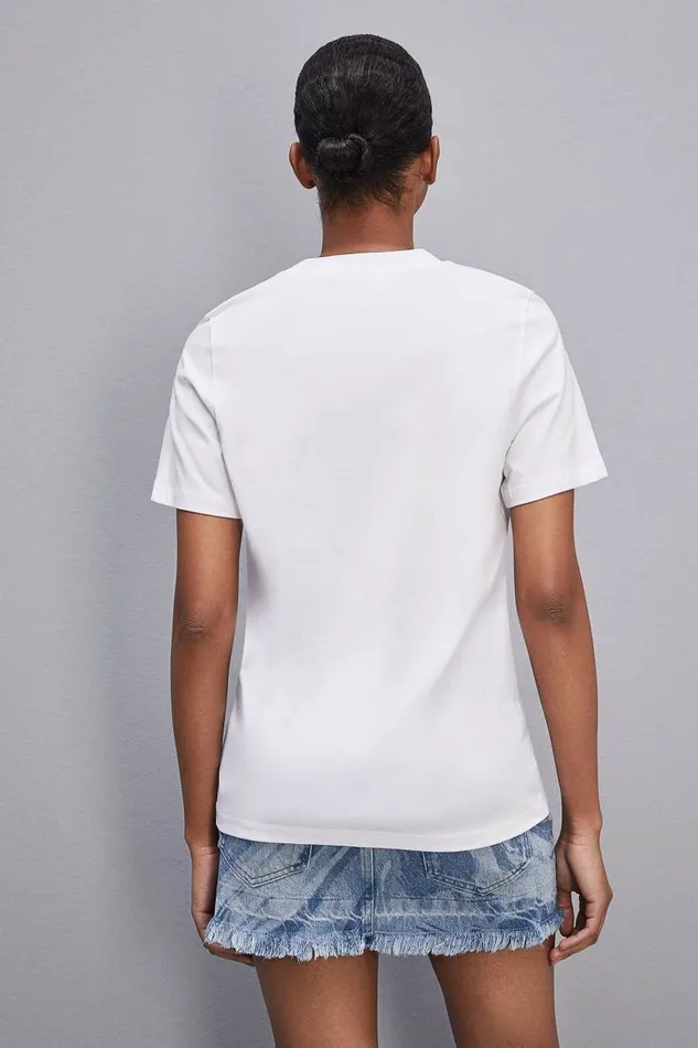 Patrizia Pepe Shortsleeved Tshirt In Cotton With Fly Patch White Bianco Ottico Apparel TShirts
