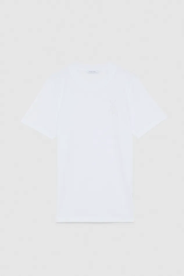 Patrizia Pepe Shortsleeved Tshirt In Cotton With Fly Patch White Bianco Ottico Apparel TShirts
