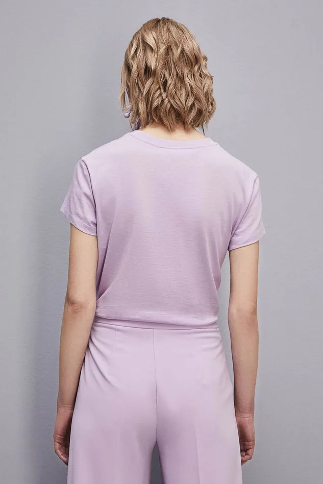 Patrizia Pepe Shortsleeved Tshirt With Logo In Organic Cotton Purple Iris Lilac Apparel TShirts