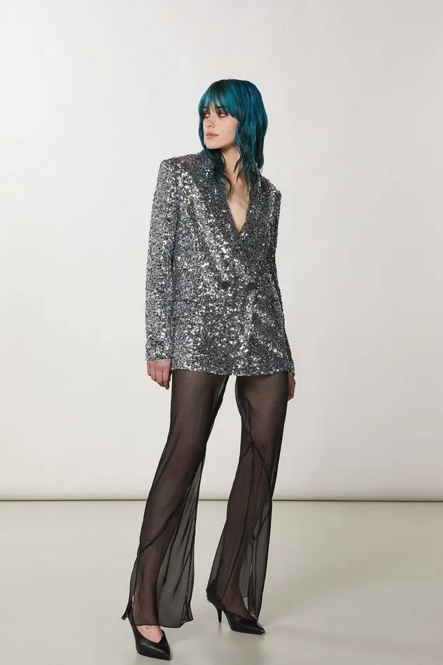 Patrizia Pepe Silver Twobutton Jacket With Sequins Silver Sequins Apparel Blazers