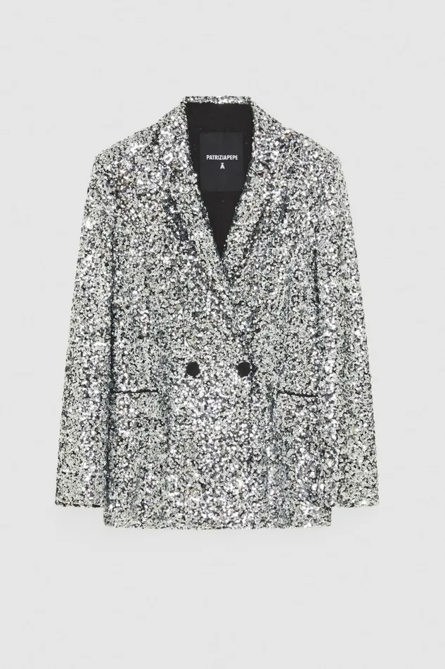 Patrizia Pepe Silver Twobutton Jacket With Sequins Silver Sequins Apparel Blazers