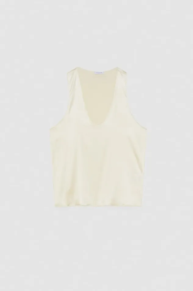 Patrizia Pepe Sleeveless Top Shirt In Certified Viscose White Raw White Apparel Tops
