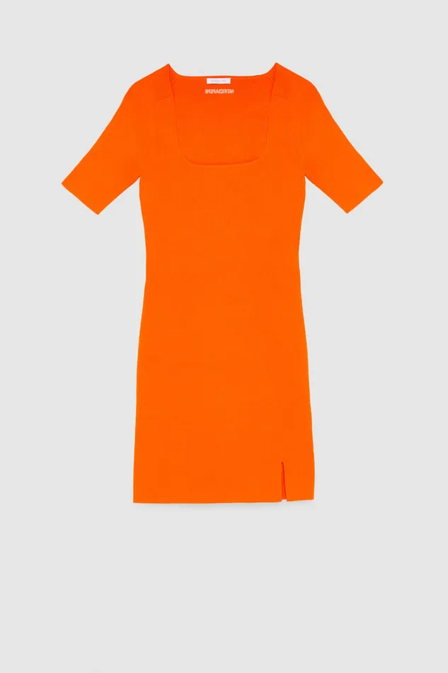Patrizia Pepe Slim Fit Dress With Slit Orange Orange Sunset Apparel Mini