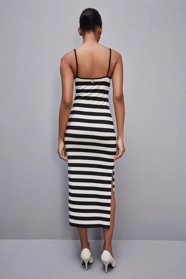 Patrizia Pepe Slim Jersey Dress With Cotton Straps White Blackwhite Stripes Apparel Midi