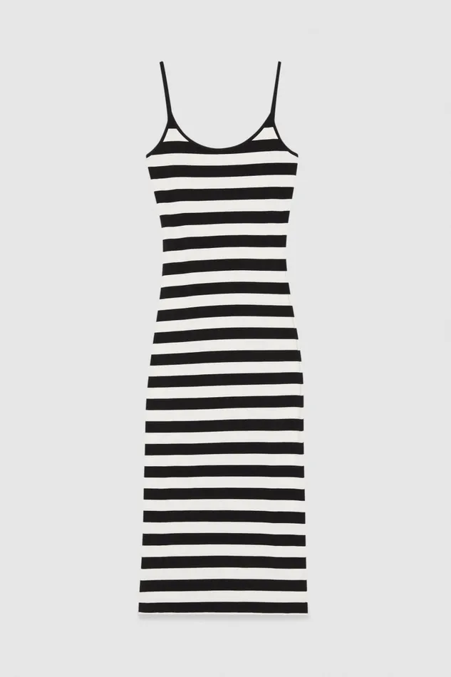 Patrizia Pepe Slim Jersey Dress With Cotton Straps White Blackwhite Stripes Apparel Midi