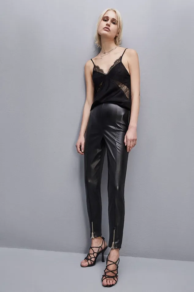 Patrizia Pepe Slim Top In Viscose Satin Black Nero Apparel Tops