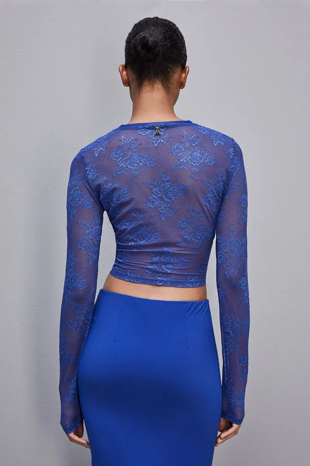 Patrizia Pepe Stretch Lace Jersey Top Light Blue Blue Wave Apparel Tops