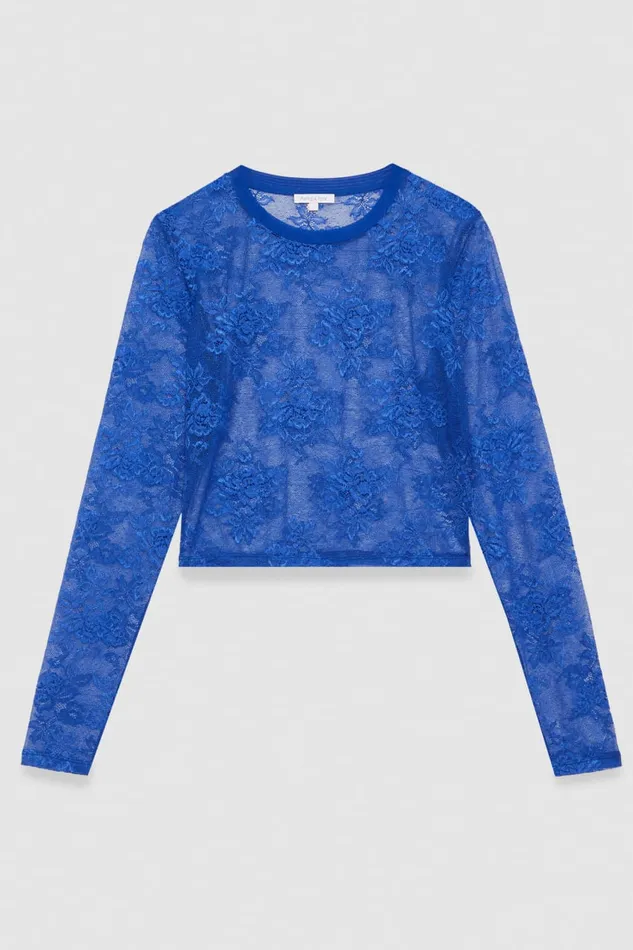 Patrizia Pepe Stretch Lace Jersey Top Light Blue Blue Wave Apparel Tops