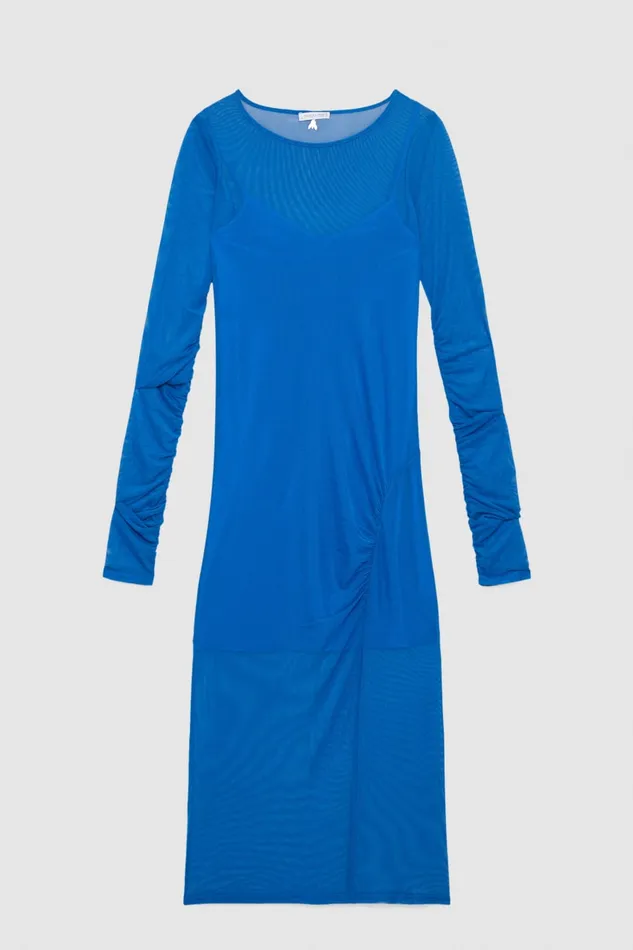 Patrizia Pepe Stretch Tulle Slim Dress Blue Blue Soul Apparel Midi