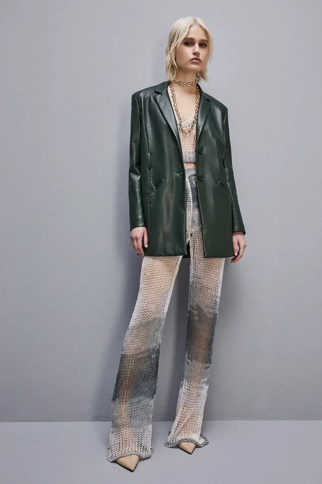 Patrizia Pepe Twobutton Jacket In Coated Fabric Green Tuscany Green Apparel Jackets