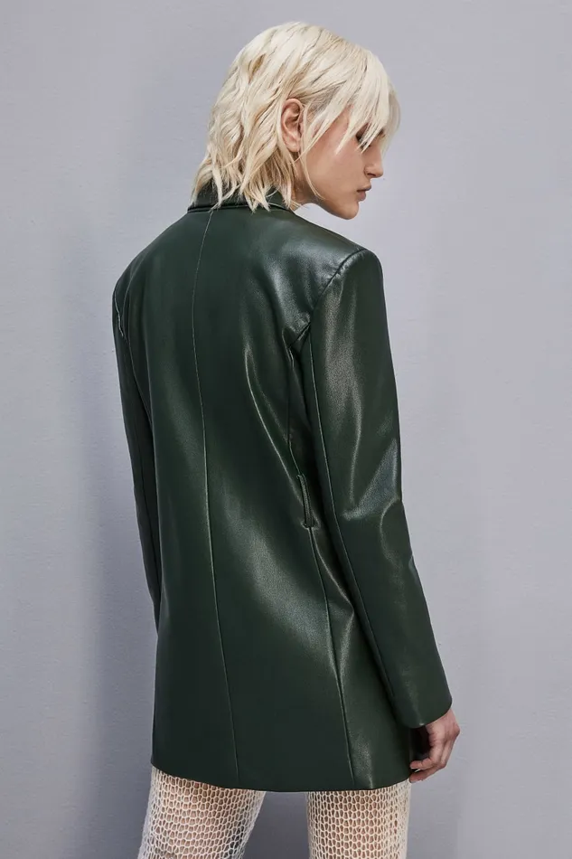 Patrizia Pepe Twobutton Jacket In Coated Fabric Green Tuscany Green Apparel Jackets