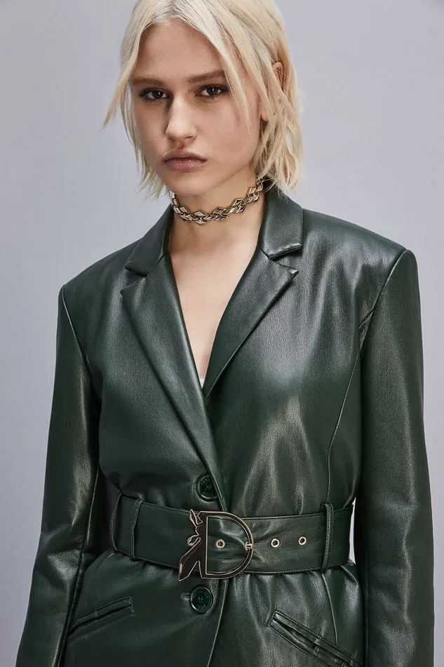 Patrizia Pepe Twobutton Jacket In Coated Fabric Green Tuscany Green Apparel Jackets