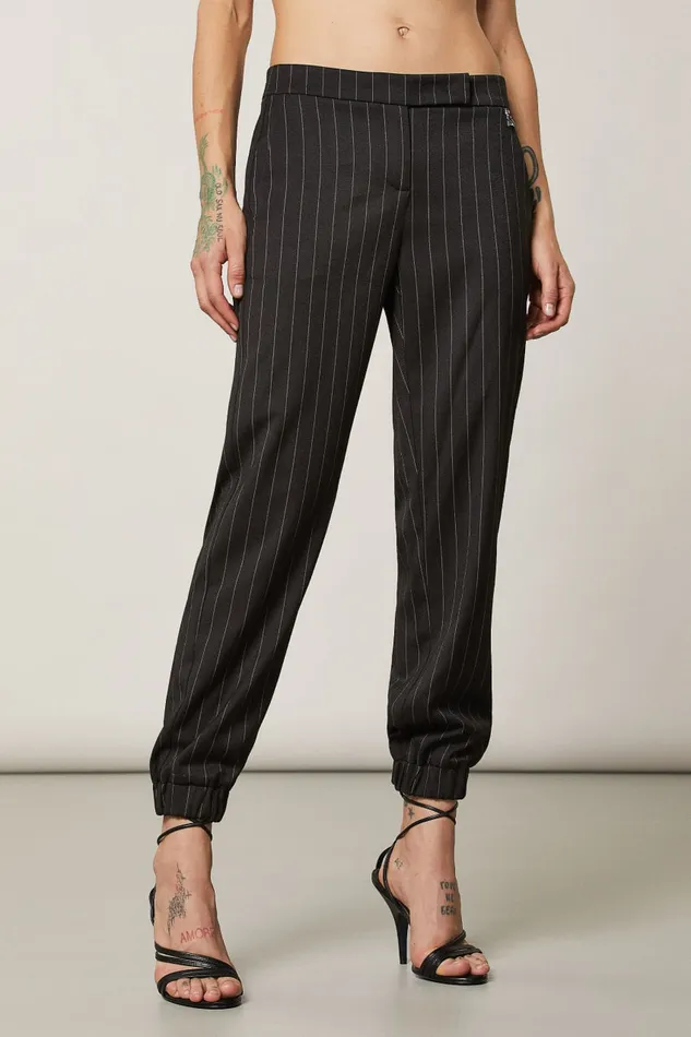 Patrizia Pepe Viscose Jogging Pants Black Blackandbeige Stripes Apparel Joggers