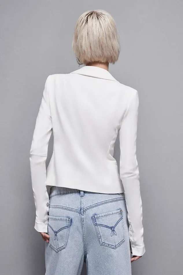 Patrizia Pepe White 1 Button Jacket Bianco Apparel Blazers