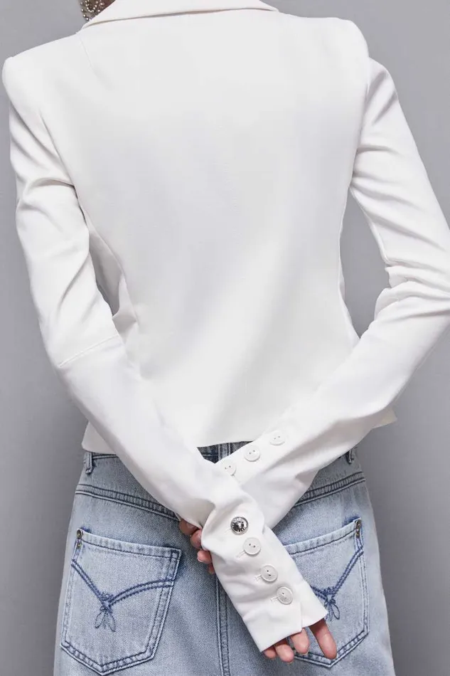 Patrizia Pepe White 1 Button Jacket Bianco Apparel Blazers
