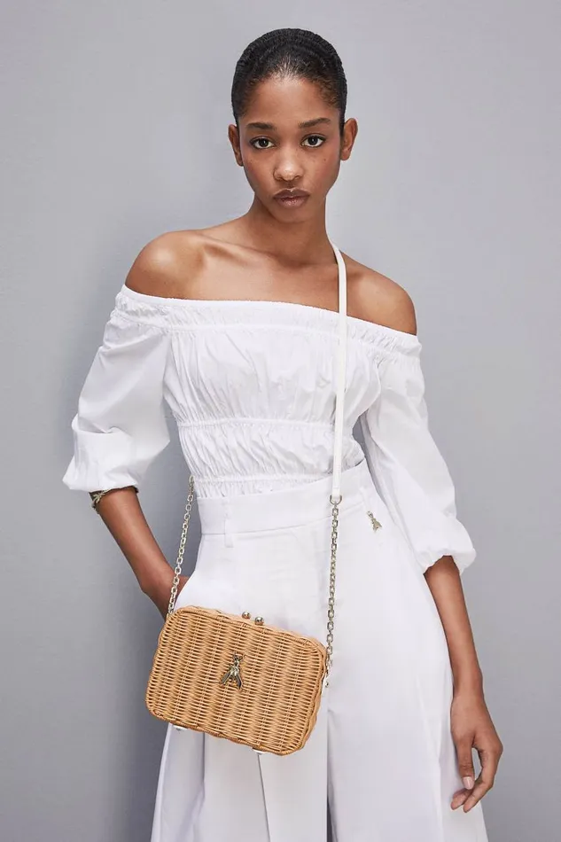 Patrizia Pepe Wicker Shoulder Bag White Whitenatural Bags Crossbodys