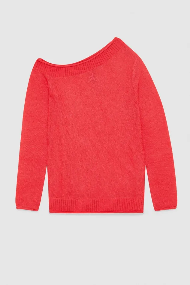 Patrizia Pepe Wool Sweater With Wide Neckline Pink Hybrid Rose Apparel Sweaters
