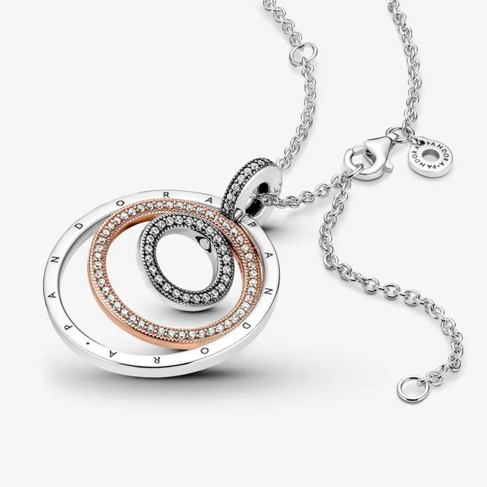 Pendant Necklaces Women Pandora Twotone Circles Pendant and Necklace