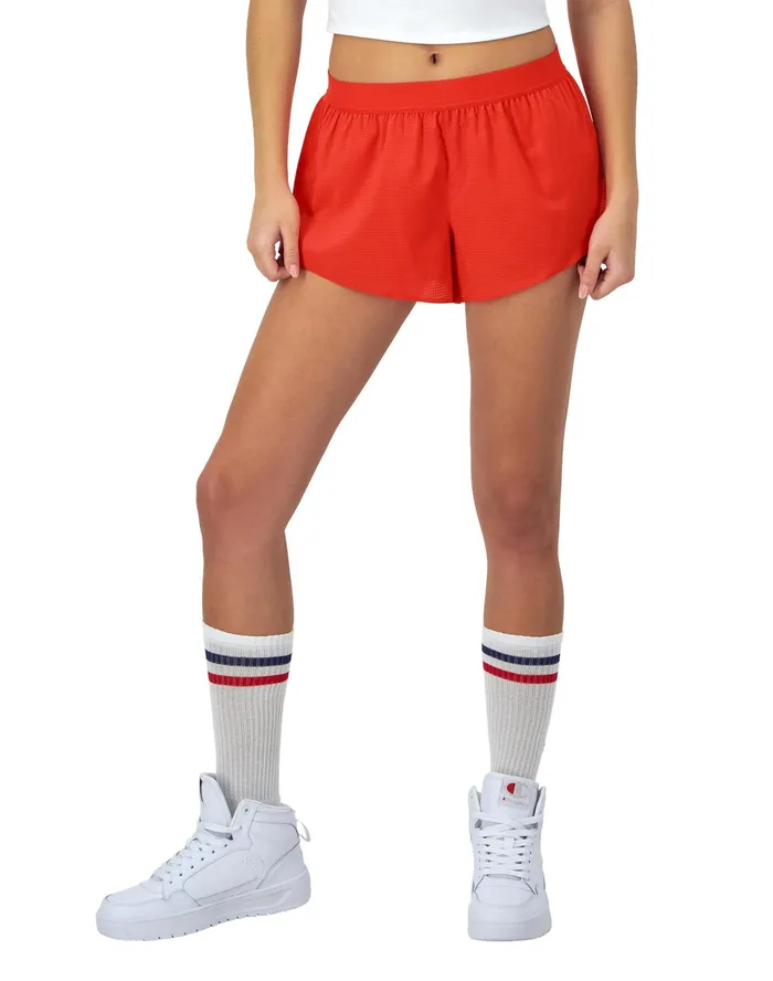 Performance Shorts With Liner C Logo 25034 Solar Crimson Women Champion Shorts