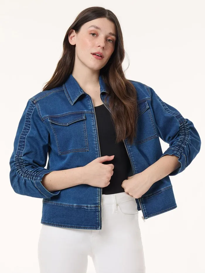 Petite Shirred Sleeve City Denim Jacket Shore Wash Women Jones New York Petite Denim Petite Shirred Sleeve City Denim Jacket Shore Wash Women Jones New York Petite Denim