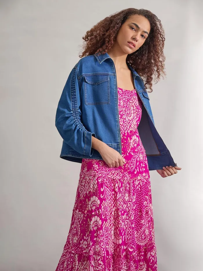 Petite Shirred Sleeve City Denim Jacket Shore Wash Women Jones New York Petite Denim Petite Shirred Sleeve City Denim Jacket Shore Wash Women Jones New York Petite Denim