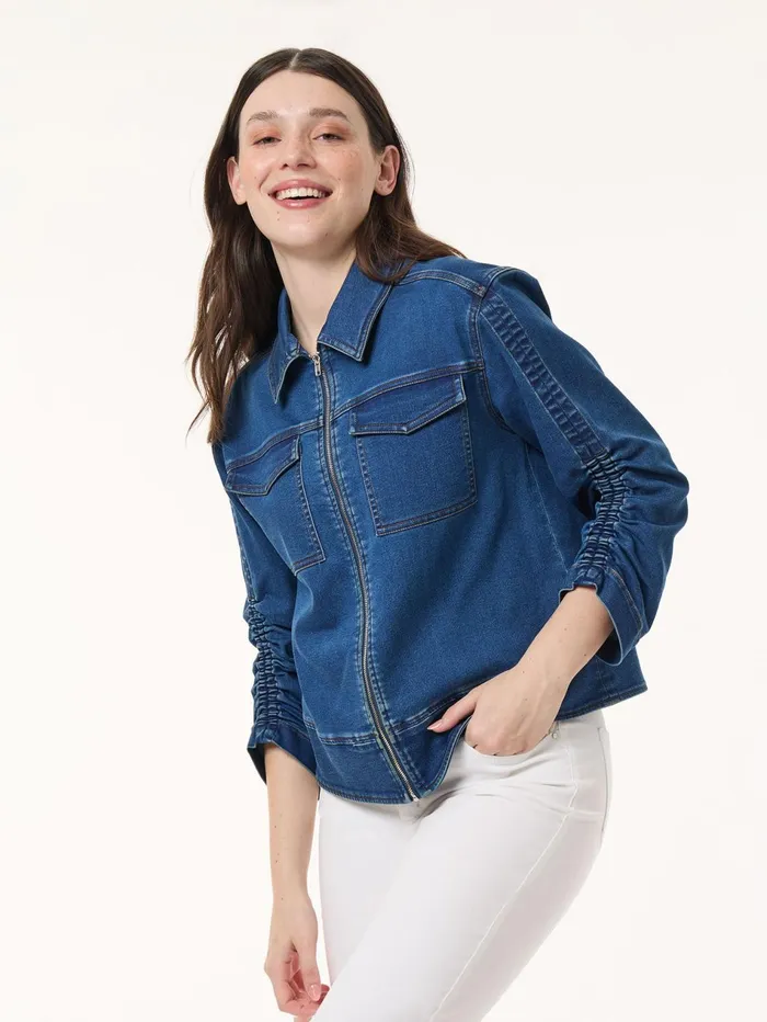 Petite Shirred Sleeve City Denim Jacket Shore Wash Women Jones New York Petite Denim Petite Shirred Sleeve City Denim Jacket Shore Wash Women Jones New York Petite Denim