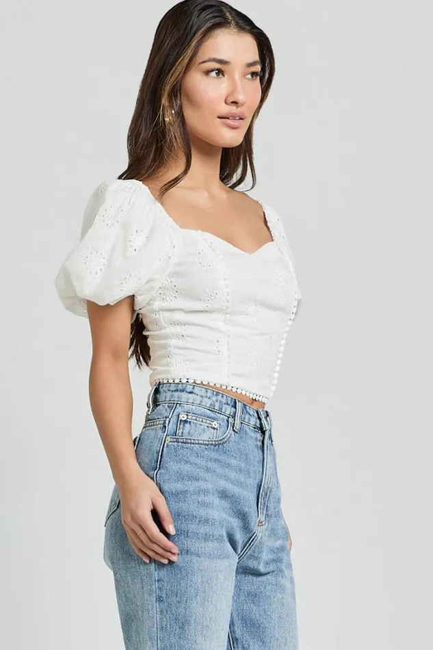 Pixie Top 8211 Sweetheart Puff Sleeve Embroidery Top In White Women Showpo Conscious