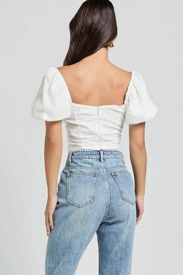 Pixie Top 8211 Sweetheart Puff Sleeve Embroidery Top In White Women Showpo Conscious