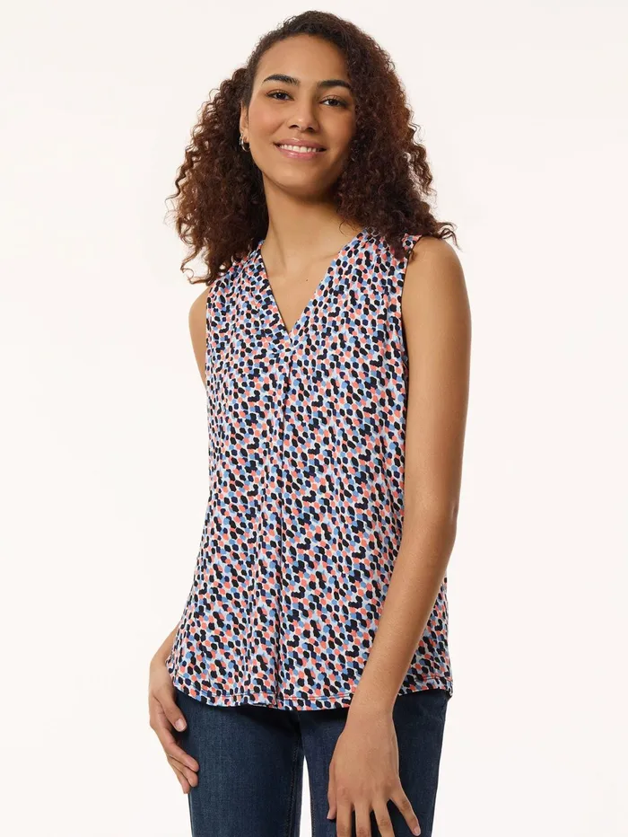 Plus Size Printed Sleeveless Pleat Front Top Moss Crepe Women Jones New York Plus Tops